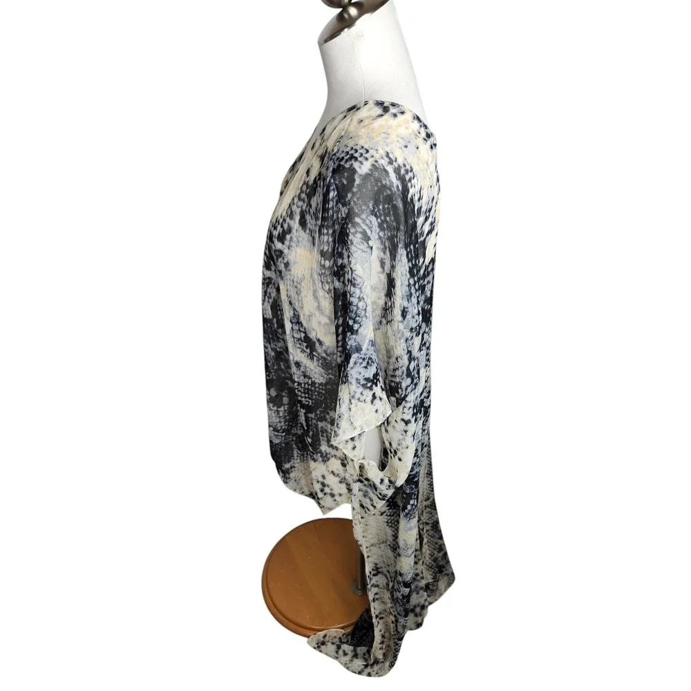 Michael Stars Kimono Wrap Women One Size Gray Snake Print Sheer High Low Coverup